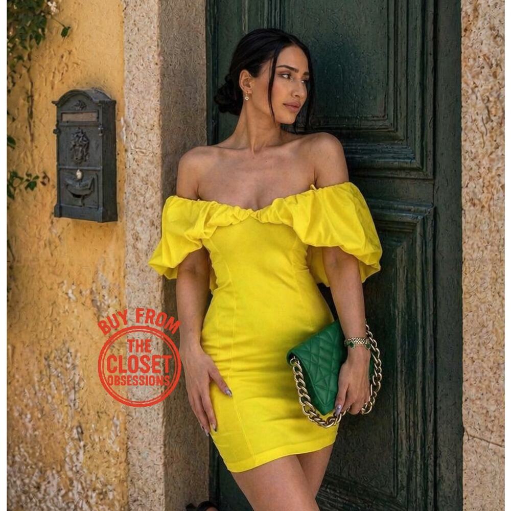 ZARA Yellow Off Shoulder Ruffle Mini Dress NWT Vacation Birthday Dress